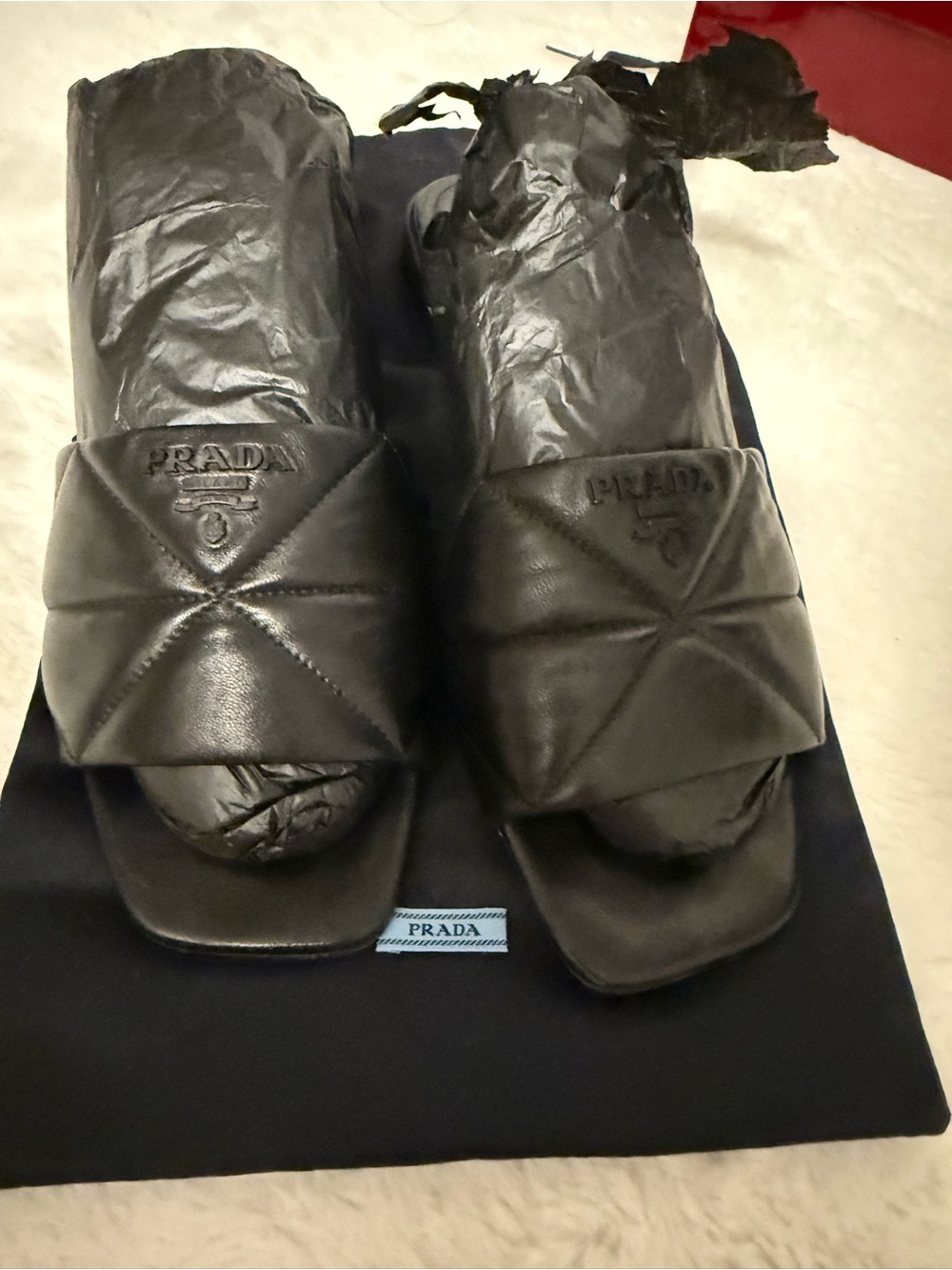 Prada Black Quilted Leather Slide Mules - Picture 9 of 12
